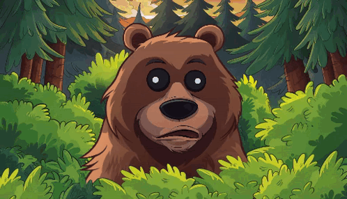 A Cartoon Of A Bear Peeking Out Of A Bush GIF