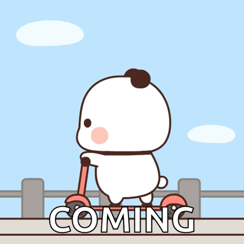 A Cartoon Of A Bear Riding A Scooter With The Word Coming Behind It GIF