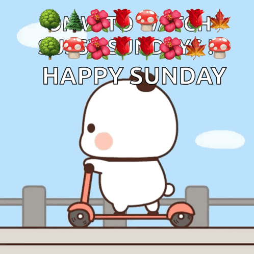 A Cartoon Of A Bear Riding A Scooter With The Words Happy Sunday Written Below It GIF