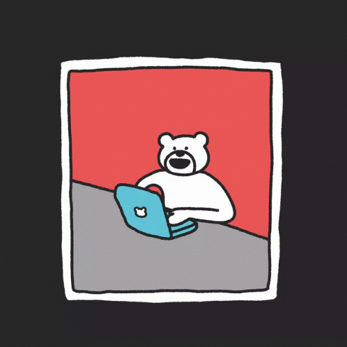 A Cartoon Of A Bear Sitting At A Desk With A Laptop GIF