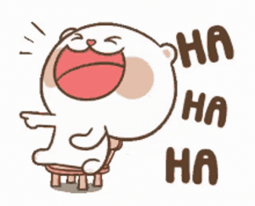 A Cartoon Of A Bear Sitting On A Stool Laughing And Saying Ha Ha Ha . GIF