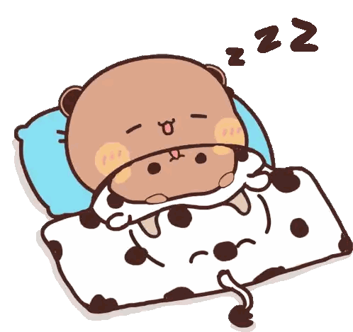 a cartoon of a bear sleeping on a bed