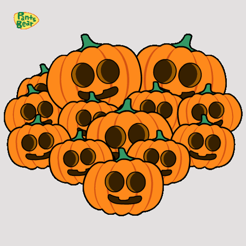 A Cartoon Of A Bear Surrounded By Pumpkins With Pants Bear Written On The Bottom Left GIF