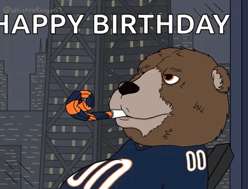 A Cartoon Of A Bear Wearing A Chicago Bears Jersey Says Happy Birthday GIF