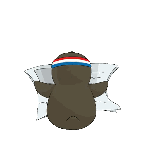 a cartoon of a bear wearing a headband holding a stack of papers