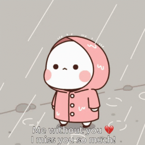 A Cartoon Of A Bear Wearing A Pink Raincoat With The Words Me Without You I Miss You So Much GIF