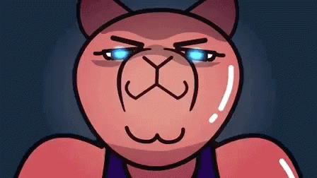 A Cartoon Of A Bear With Blue Eyes And A Big Nose . GIF