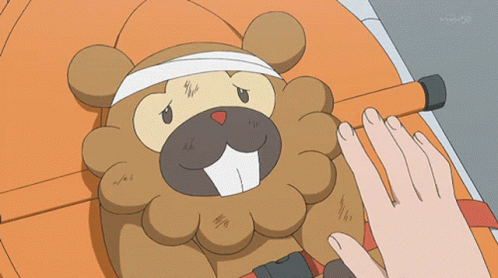 A Cartoon Of A Beaver With A Bandage On Its Head Is Being Touched By Someone 'S Hand GIF