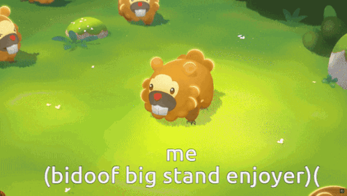 A Cartoon Of A Beaver With The Words Me ( Bidoof Big Stand Enjoyer ) GIF