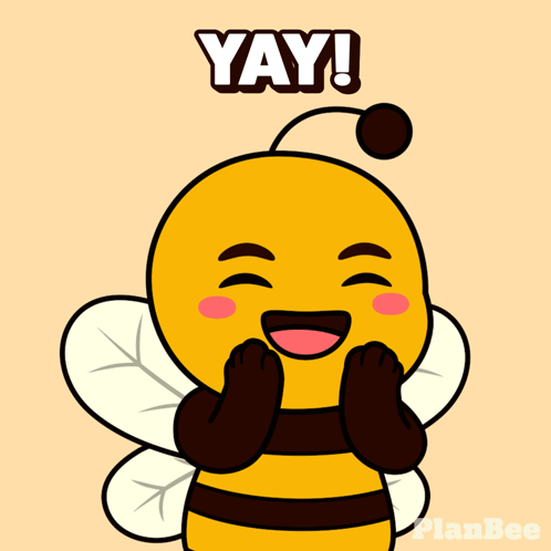 a cartoon of a bee says yay