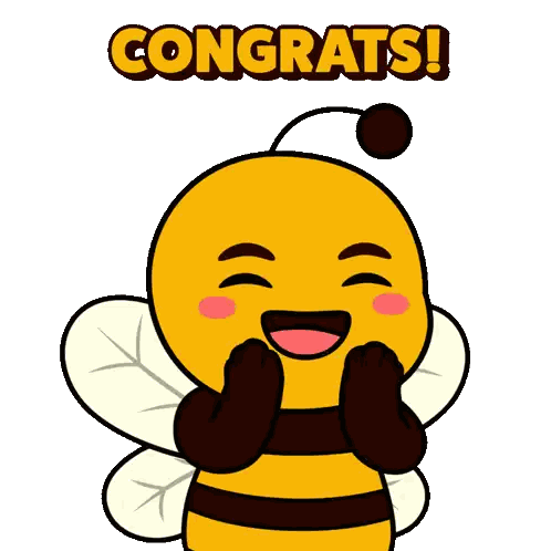 a cartoon of a bee with the words " congrats " above it
