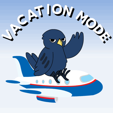 A Cartoon Of A Bird Flying On A Plane With The Words Vacation Mode Below It GIF