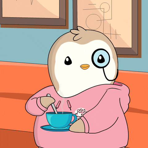 A Cartoon Of A Bird Holding A Cup Of Coffee GIF