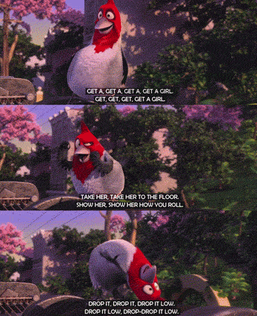 A Cartoon Of A Bird Saying " Get A Get A Get A Get A Girl " GIF