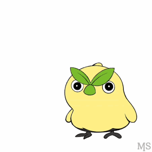 Bird With Green Leaf On Head And Noot Text GIF
