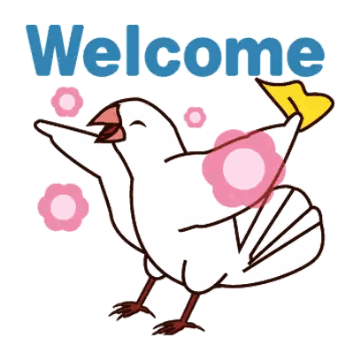 a cartoon of a bird with flowers and the words welcome behind it