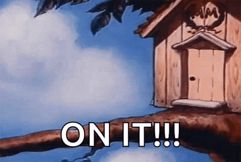 A Cartoon Of A Birdhouse On A Tree Branch Says On It GIF