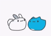A Cartoon Of A Blue And White Cat With A Red Heart Above It . GIF