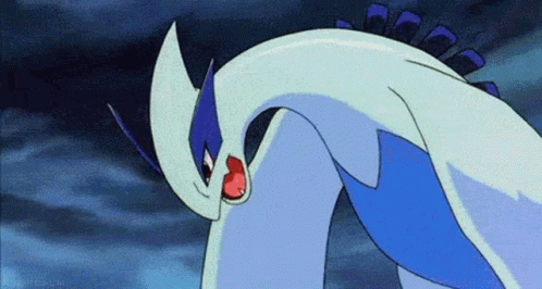 A Cartoon Of A Blue And White Dragon With A Red Eye And A Red Nose . GIF