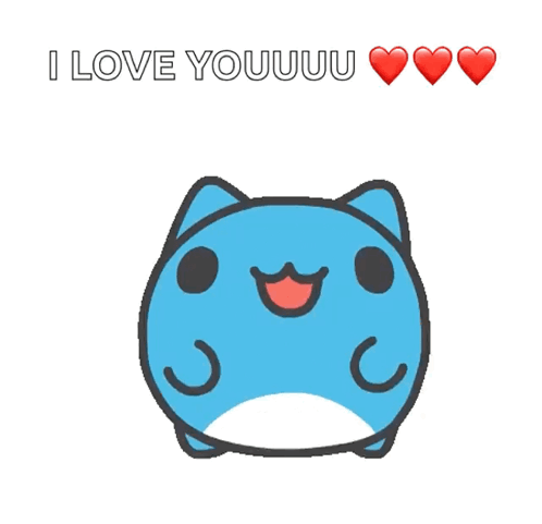 A Cartoon Of A Blue Cat Saying I Love You GIF