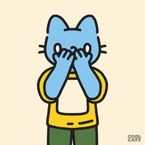 A Cartoon Of A Blue Cat Wearing A Yellow Shirt And Green Pants GIF