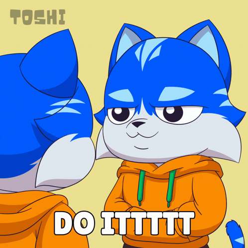 A Cartoon Of A Blue Cat With The Words Do Ittttt GIF