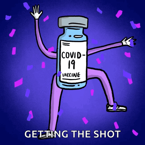A Cartoon Of A Bottle Of Covid-19 Vaccine With Arms And Legs GIF
