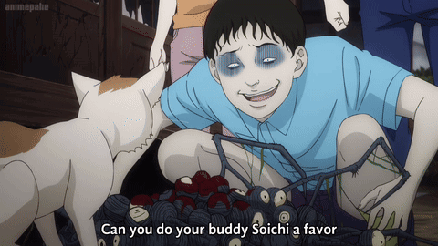 A Cartoon Of A Boy And A Cat With The Words Can You Do Your Buddy Soichi A Favor GIF