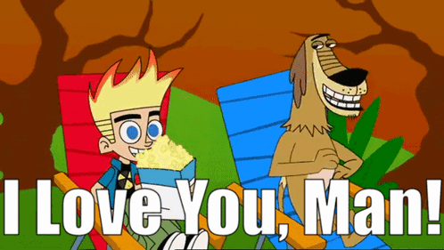 A Cartoon Of A Boy And A Dog With The Words " I Love You Man " GIF