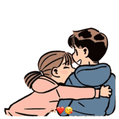 A Cartoon Of A Boy And A Girl Hugging Each Other With A Heart In The Middle GIF