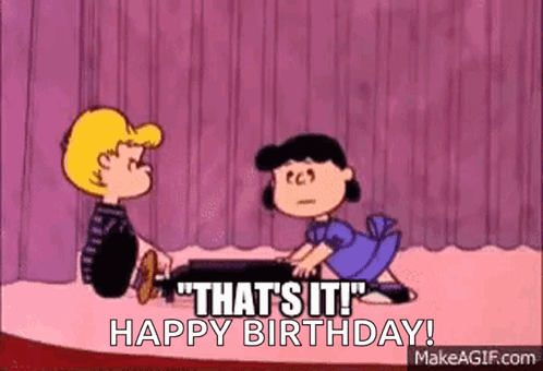 A Cartoon Of A Boy And A Girl Saying That 'S It ! Happy Birthday . GIF
