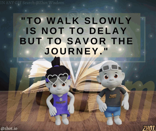 A Cartoon Of A Boy And A Girl Standing Next To An Open Book With A Quote On It GIF