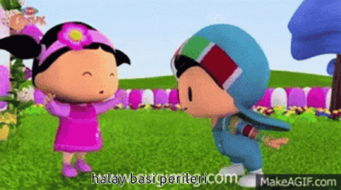 A Cartoon Of A Boy And A Girl Standing Next To Each Other With The Words Halay Basi Perileri.com Written Below Them GIF