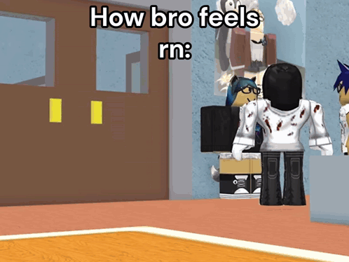 A Cartoon Of A Boy And A Girl Standing Next To Each Other With The Words How Bro Feels Rn GIF