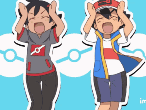 a cartoon of a boy and a girl standing next to each other with their mouths open