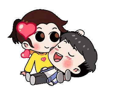 a cartoon of a boy and a girl with a heart on their forehead