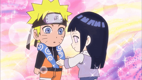 A Cartoon Of A Boy And A Girl With A Swirl Around Their Neck GIF