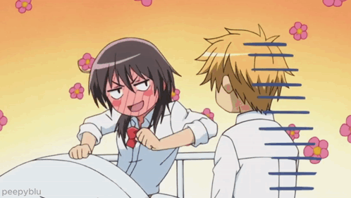 A Cartoon Of A Boy And A Girl With Peepyblu In The Corner GIF