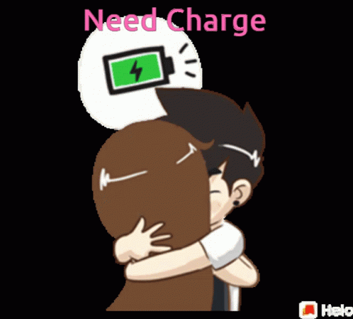 A Cartoon Of A Boy And A Girl With The Words Need Charge Written Above Them GIF