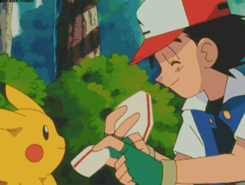 a cartoon of a boy and a pikachu with the letters s and a on the hat