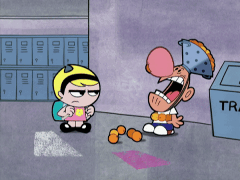 A Cartoon Of A Boy Blowing Bubbles Next To A Girl With A Backpack GIF