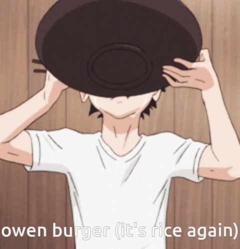 A Cartoon Of A Boy Covering His Face With A Frying Pan GIF