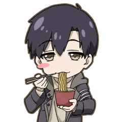 a cartoon of a boy eating noodles with chopsticks .