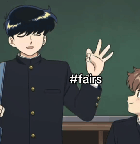 A Cartoon Of A Boy Giving A Peace Sign With The Words #Fairs Behind Him GIF