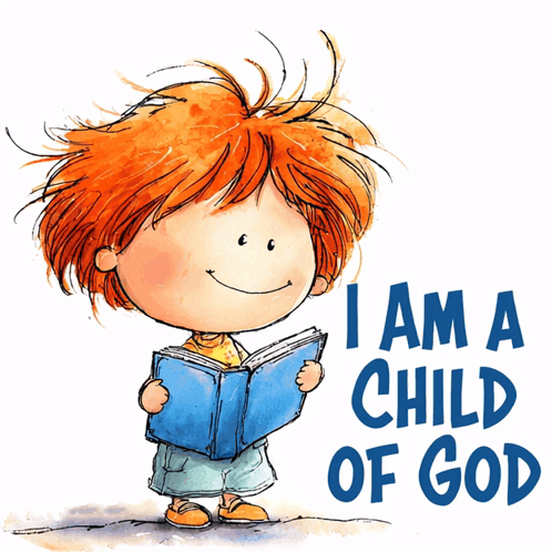a cartoon of a boy holding a book with the words " i am a child of god "