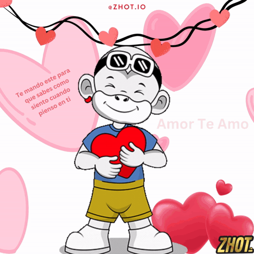 A Cartoon Of A Boy Holding A Heart With The Words Amor Te Amo On The Bottom Right GIF