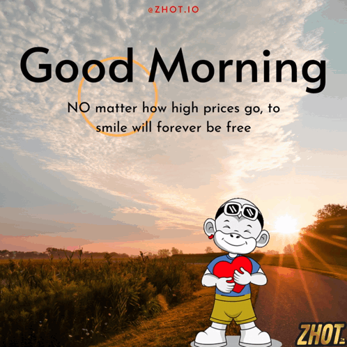 A Cartoon Of A Boy Holding A Heart With The Words " No Matter How High Prices Go To Smile Will Forever Be Free " Below H GIF