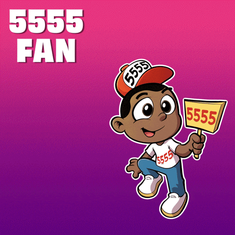 A Cartoon Of A Boy Holding A Sign With The Number 5555 On It GIF