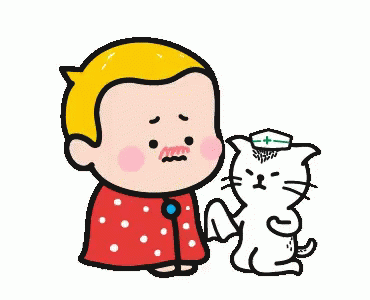 A Cartoon Of A Boy Holding A White Cat With A Nurse Hat On . GIF