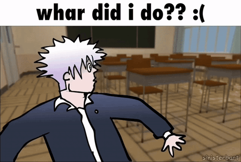 A Cartoon Of A Boy In A Classroom With The Words " What Did I Do " GIF